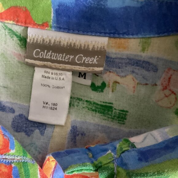 Coldwater Creek Cotton Jacket Sz M Watercolor Beach Print #27Q - Picture 8 of 9